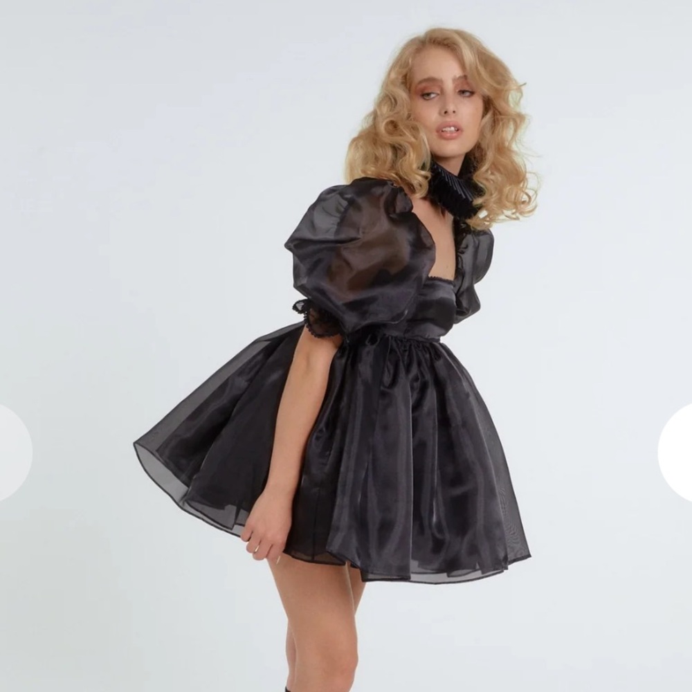 Elegant Black Puff Sleeve Dress